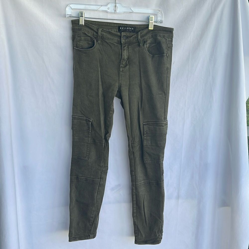 Bullhead Denim Cargo Low Rise Skinny Jeans Zip Detail size 28 Army Green